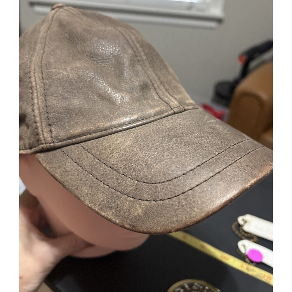 Scala Genuine Brown Distressed Leather Hat Baseball Adjustable Cap Read